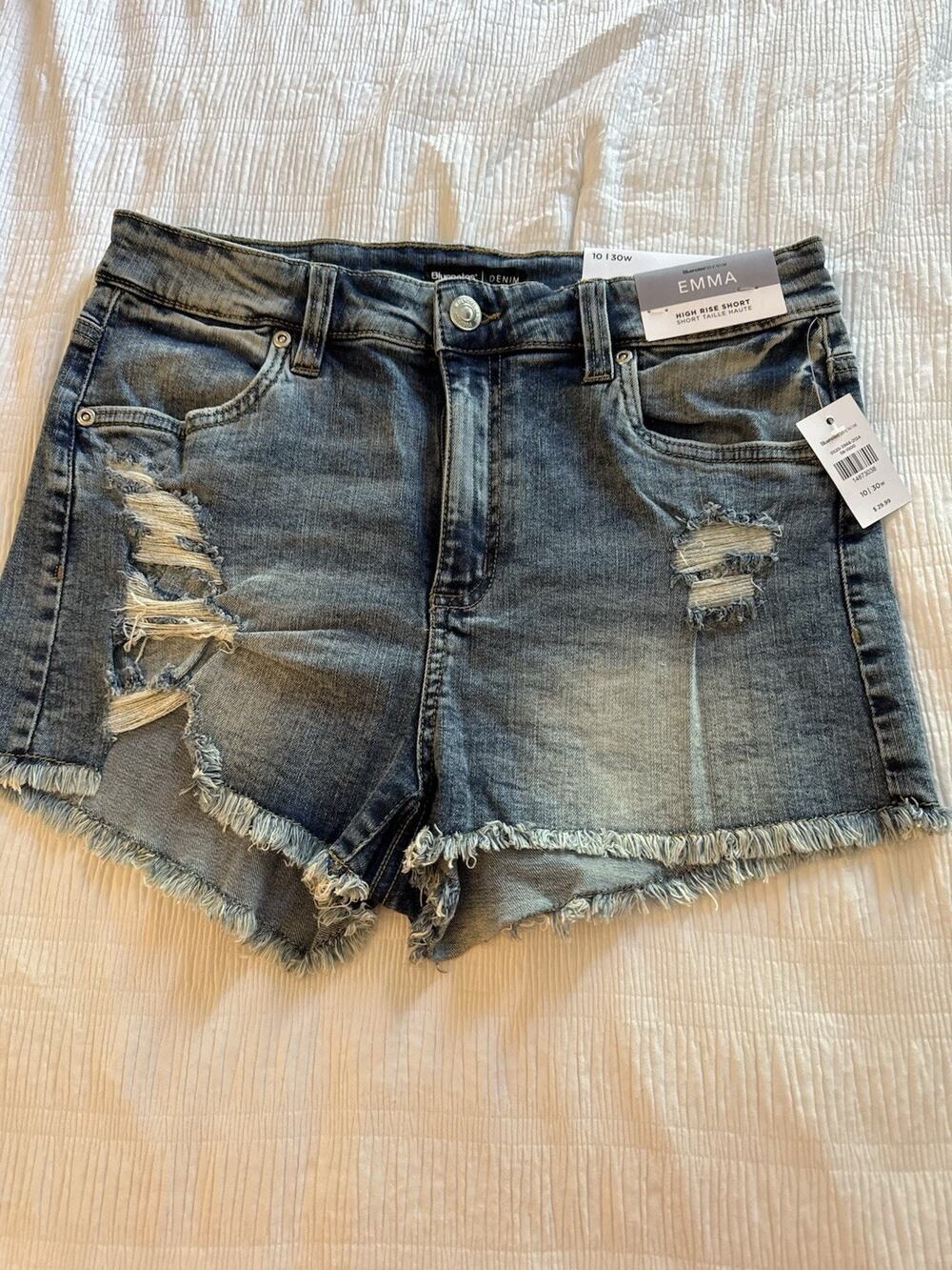 NWT Bluenotes Denim Emma High Rise Shorts Blue Women's 10 30w Distressed Cutoff